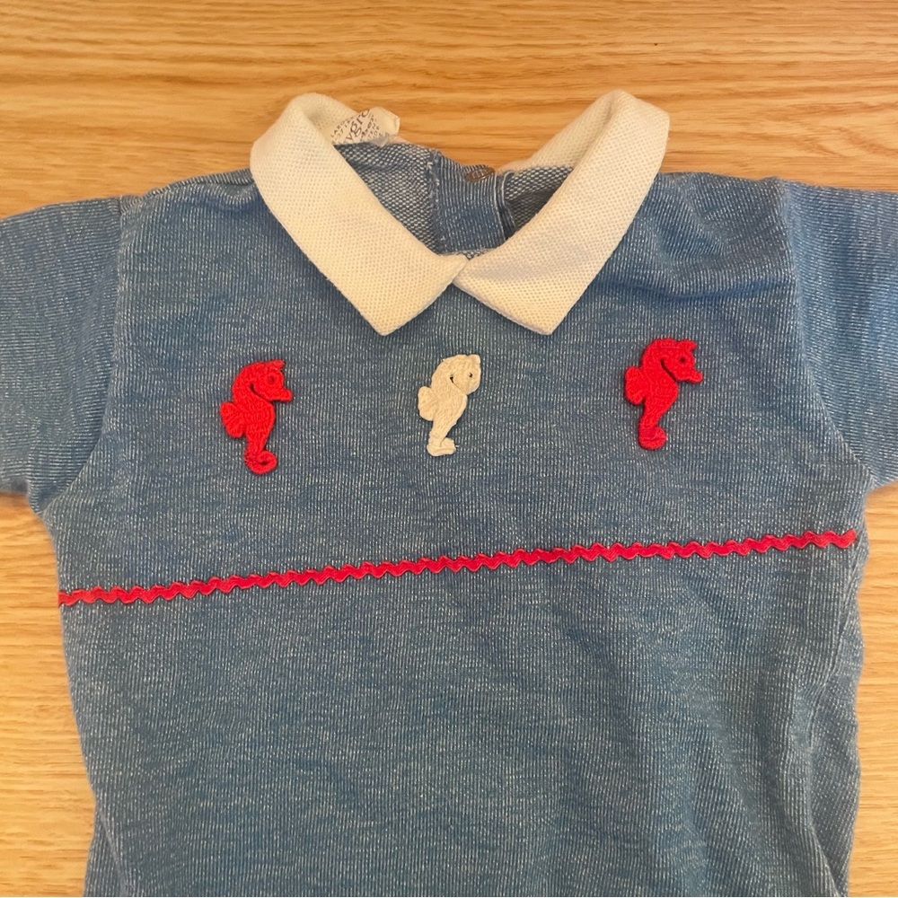 Vintage Babygro By Gerber One Piece Blue Nautical Seahorses  Size 18-27lbs - Picture 2 of 12